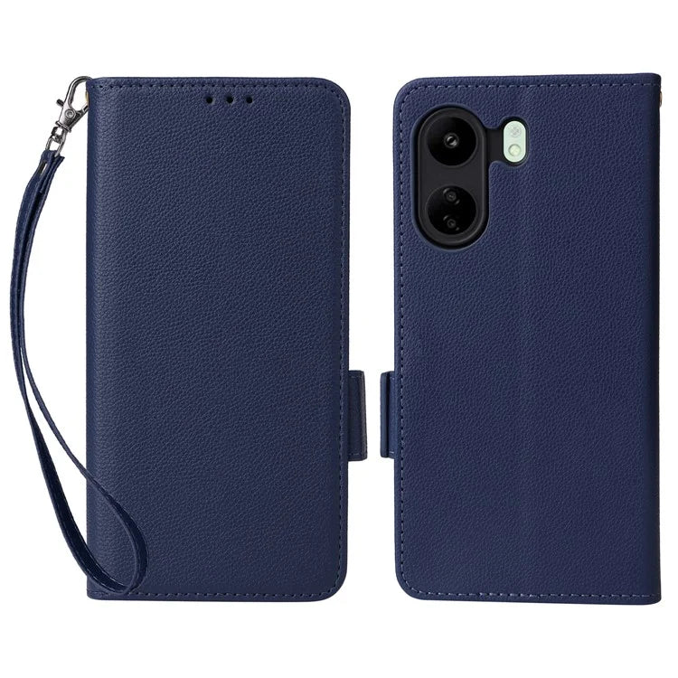 For Xiaomi Poco C65 4G / Redmi 13C Cover PU Leather Wallet Cell Phone Case with Strap