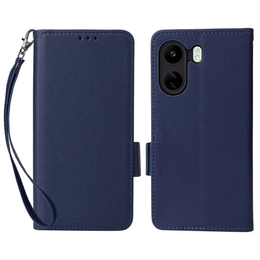 For Xiaomi Poco C65 4G / Redmi 13C Cover PU Leather Wallet Cell Phone Case with Strap