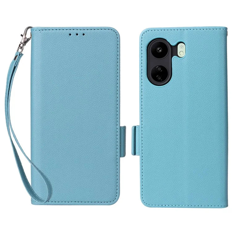 For Xiaomi Poco C65 4G / Redmi 13C Cover PU Leather Wallet Cell Phone Case with Strap