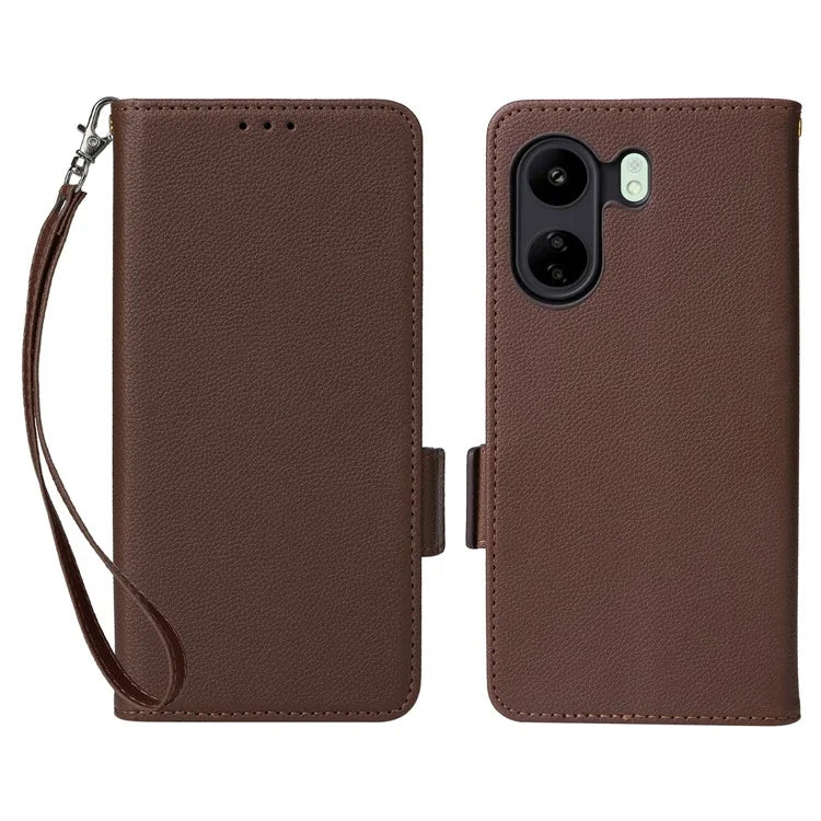 For Xiaomi Poco C65 4G / Redmi 13C Cover PU Leather Wallet Cell Phone Case with Strap