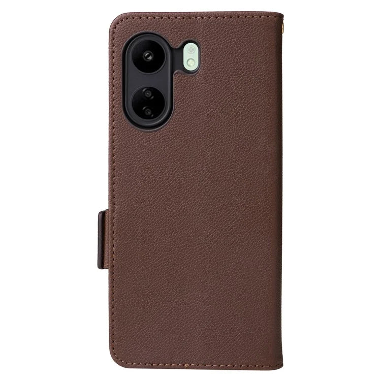 For Xiaomi Poco C65 4G / Redmi 13C Cover PU Leather Wallet Cell Phone Case with Strap