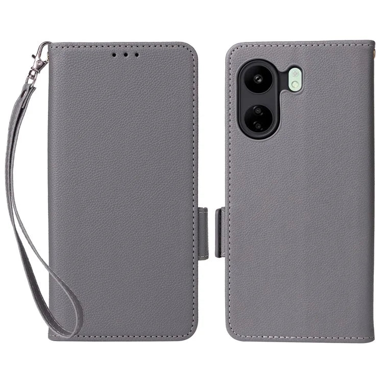 For Xiaomi Poco C65 4G / Redmi 13C Cover PU Leather Wallet Cell Phone Case with Strap