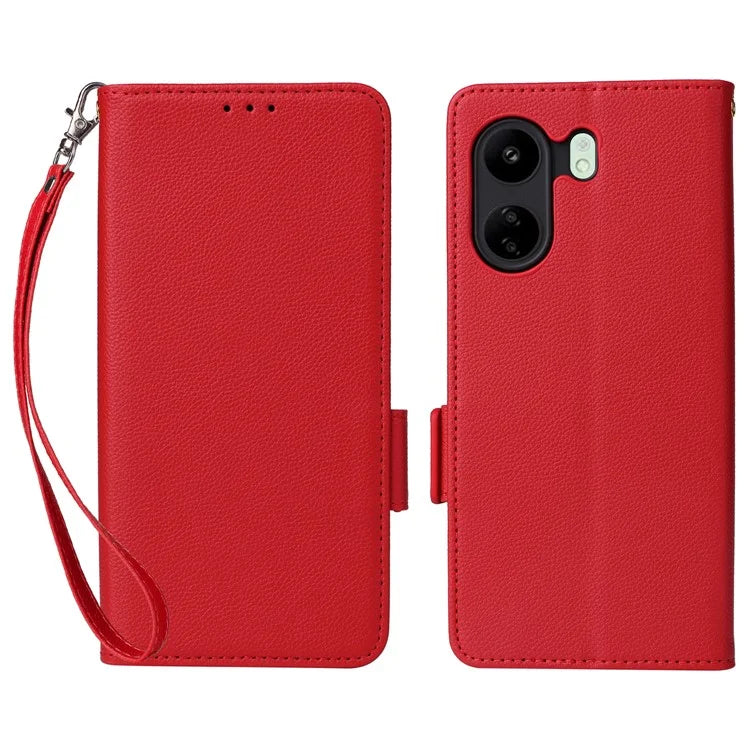 For Xiaomi Poco C65 4G / Redmi 13C Cover PU Leather Wallet Cell Phone Case with Strap