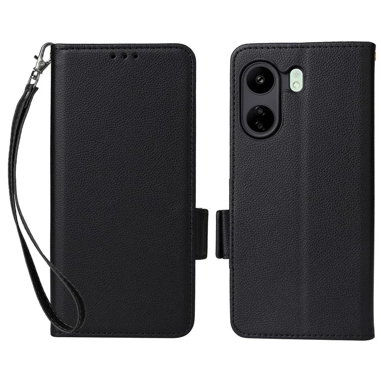 For Xiaomi Poco C65 4G / Redmi 13C Cover PU Leather Wallet Cell Phone Case with Strap