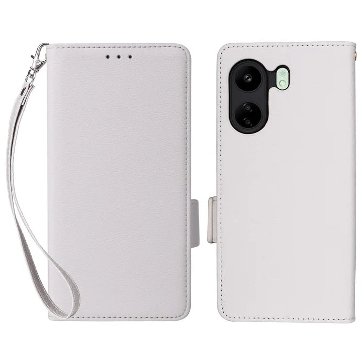 For Xiaomi Poco C65 4G / Redmi 13C Cover PU Leather Wallet Cell Phone Case with Strap