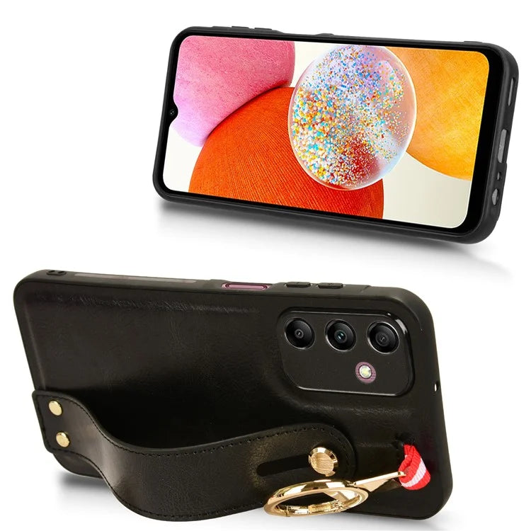 For Samsung Galaxy A15 4G Cell Phone Case PU Leather+PC+TPU Bottle Opener Wristband Cover