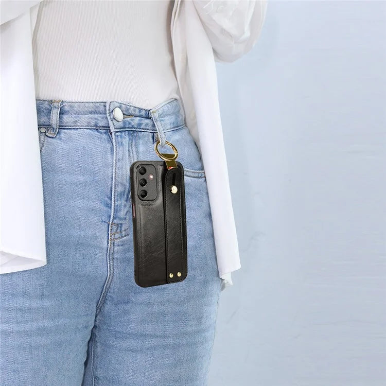 For Samsung Galaxy A15 4G Cell Phone Case PU Leather+PC+TPU Bottle Opener Wristband Cover