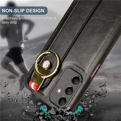For Samsung Galaxy A15 4G Cell Phone Case PU Leather+PC+TPU Bottle Opener Wristband Cover