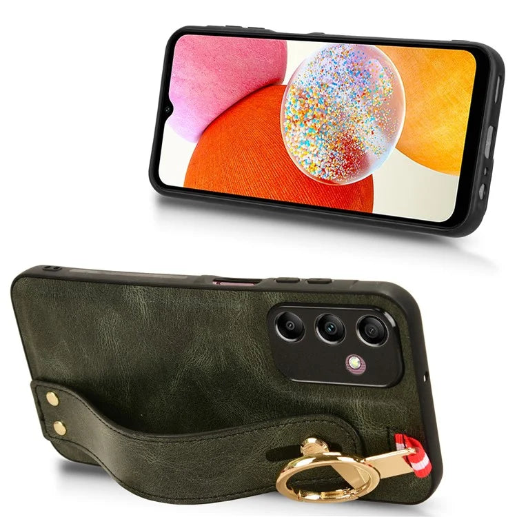 For Samsung Galaxy A15 4G Cell Phone Case PU Leather+PC+TPU Bottle Opener Wristband Cover
