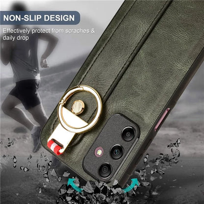 For Samsung Galaxy A15 4G Cell Phone Case PU Leather+PC+TPU Bottle Opener Wristband Cover