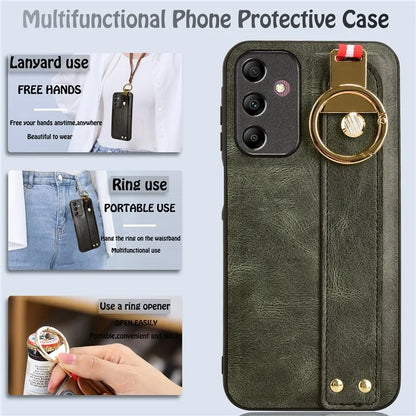 For Samsung Galaxy A15 4G Cell Phone Case PU Leather+PC+TPU Bottle Opener Wristband Cover
