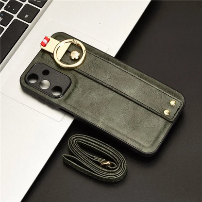 For Samsung Galaxy A15 4G Cell Phone Case PU Leather+PC+TPU Bottle Opener Wristband Cover