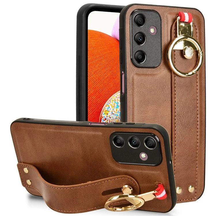 For Samsung Galaxy A15 4G Cell Phone Case PU Leather+PC+TPU Bottle Opener Wristband Cover