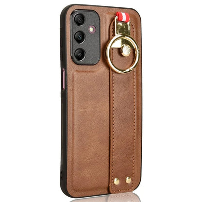 For Samsung Galaxy A15 4G Cell Phone Case PU Leather+PC+TPU Bottle Opener Wristband Cover