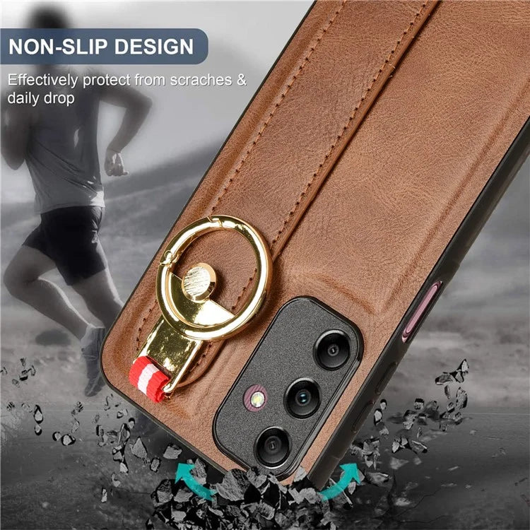 For Samsung Galaxy A15 4G Cell Phone Case PU Leather+PC+TPU Bottle Opener Wristband Cover