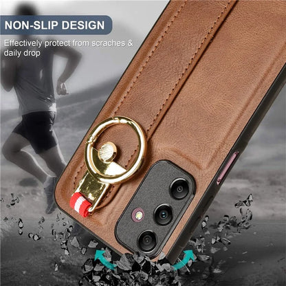 For Samsung Galaxy A15 4G Cell Phone Case PU Leather+PC+TPU Bottle Opener Wristband Cover