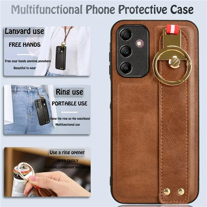 For Samsung Galaxy A15 4G Cell Phone Case PU Leather+PC+TPU Bottle Opener Wristband Cover