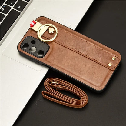 For Samsung Galaxy A15 4G Cell Phone Case PU Leather+PC+TPU Bottle Opener Wristband Cover