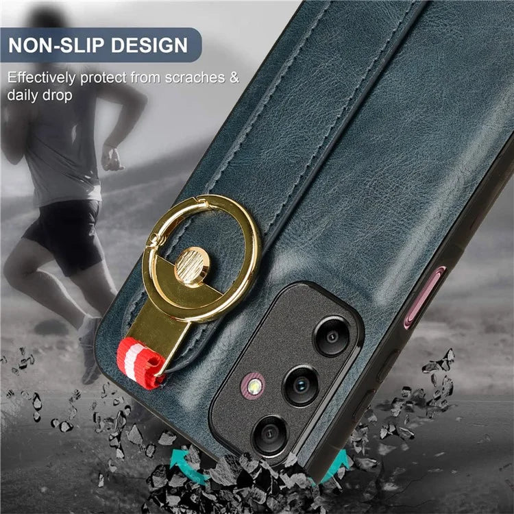 For Samsung Galaxy A15 4G Cell Phone Case PU Leather+PC+TPU Bottle Opener Wristband Cover