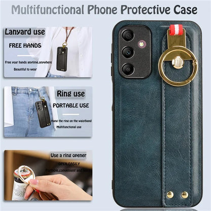 For Samsung Galaxy A15 4G Cell Phone Case PU Leather+PC+TPU Bottle Opener Wristband Cover