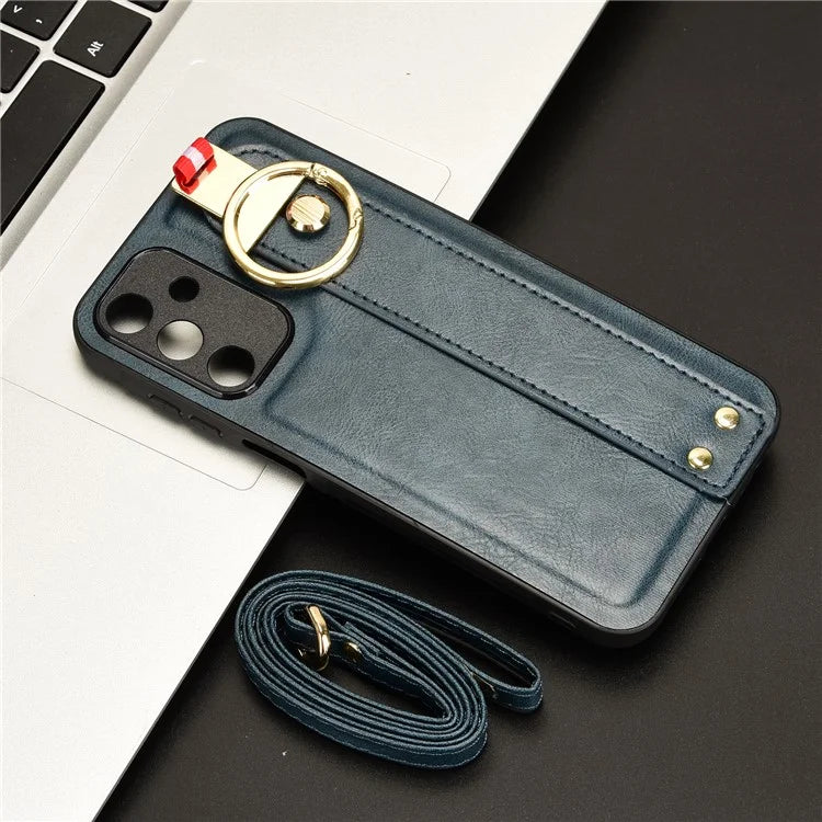 For Samsung Galaxy A15 4G Cell Phone Case PU Leather+PC+TPU Bottle Opener Wristband Cover