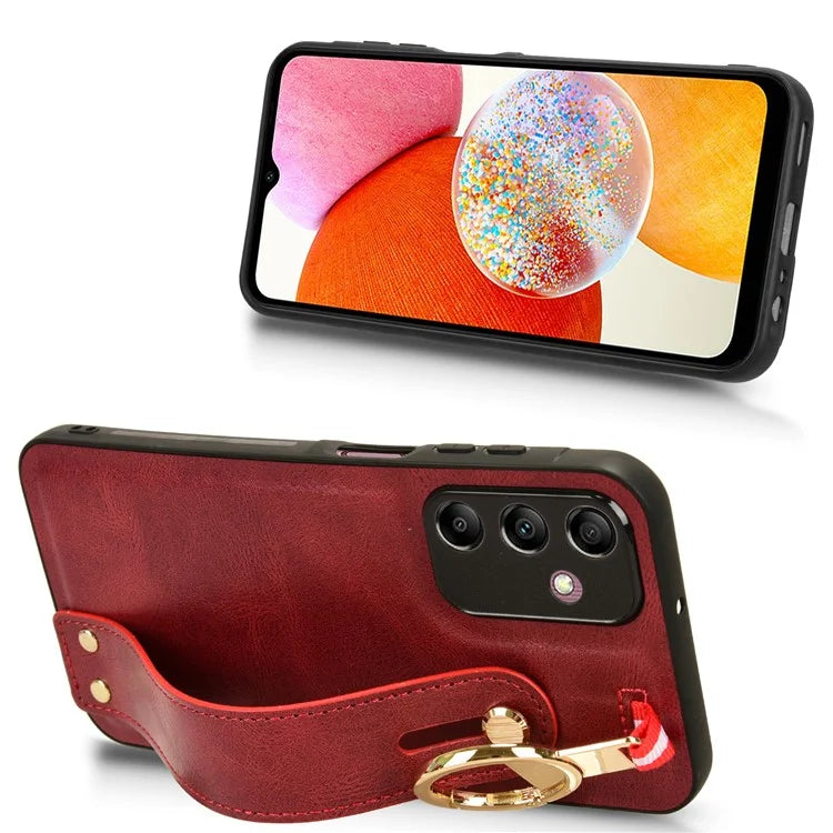 For Samsung Galaxy A15 4G Cell Phone Case PU Leather+PC+TPU Bottle Opener Wristband Cover