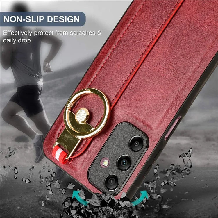 For Samsung Galaxy A15 4G Cell Phone Case PU Leather+PC+TPU Bottle Opener Wristband Cover