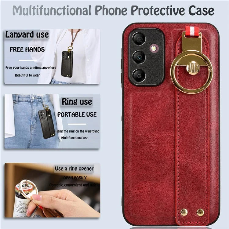 For Samsung Galaxy A15 4G Cell Phone Case PU Leather+PC+TPU Bottle Opener Wristband Cover