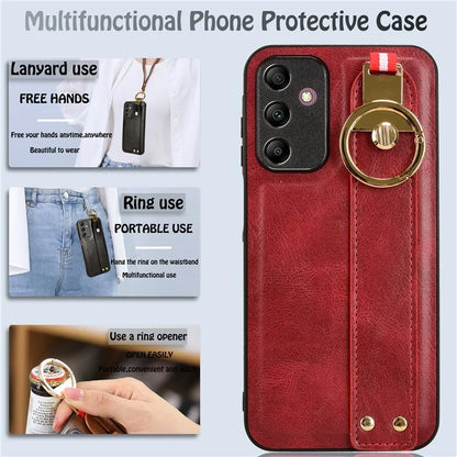 For Samsung Galaxy A15 4G Cell Phone Case PU Leather+PC+TPU Bottle Opener Wristband Cover