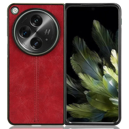 For OnePlus Open Case Shockproof Cowhide Texture PU+PC Phone Cover