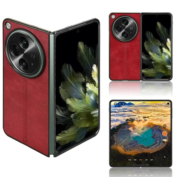 For OnePlus Open Case Shockproof Cowhide Texture PU+PC Phone Cover