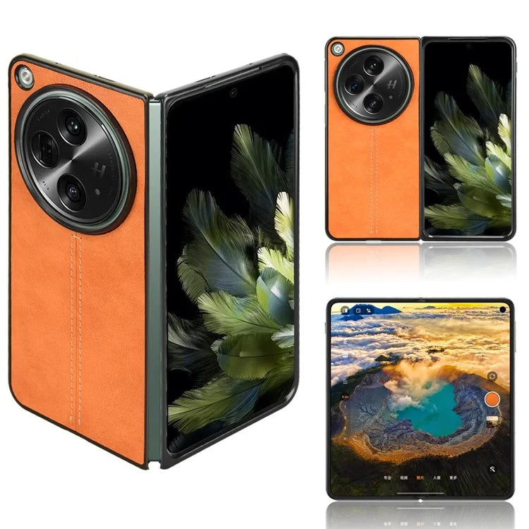 For OnePlus Open Case Shockproof Cowhide Texture PU+PC Phone Cover
