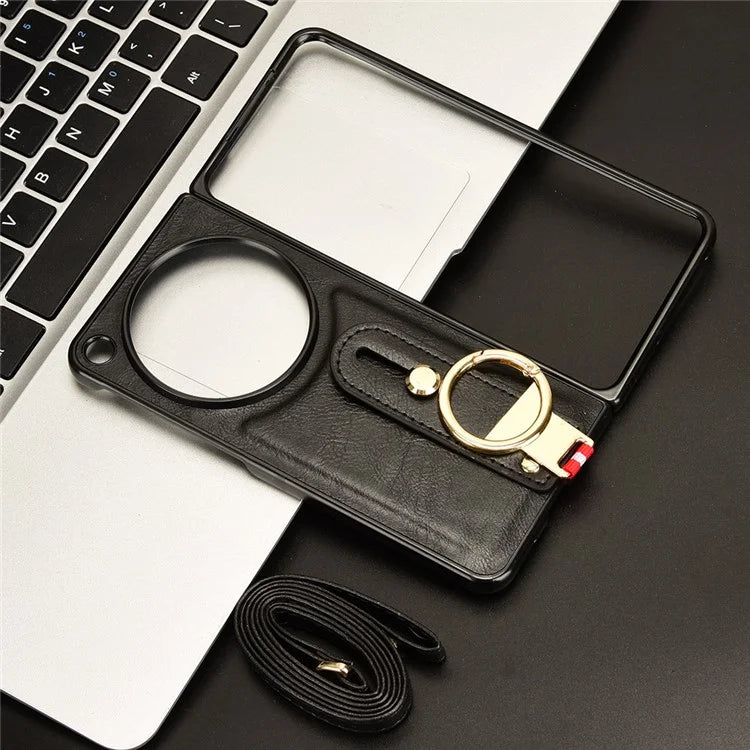 For OnePlus Open Back Cover PU Leather+PC Bottle Opener Ring Phone Cover