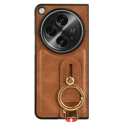 For OnePlus Open Back Cover PU Leather+PC Bottle Opener Ring Phone Cover