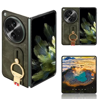 For OnePlus Open Back Cover PU Leather+PC Bottle Opener Ring Phone Cover
