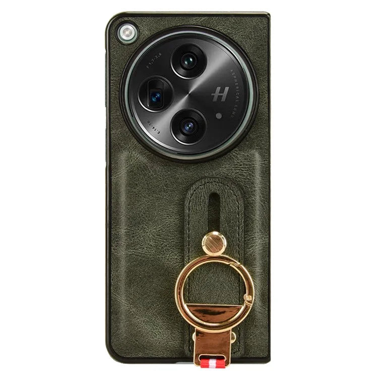 For OnePlus Open Back Cover PU Leather+PC Bottle Opener Ring Phone Cover