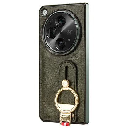 For OnePlus Open Back Cover PU Leather+PC Bottle Opener Ring Phone Cover
