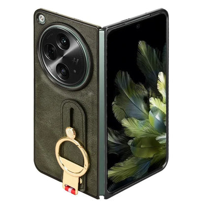 For OnePlus Open Back Cover PU Leather+PC Bottle Opener Ring Phone Cover