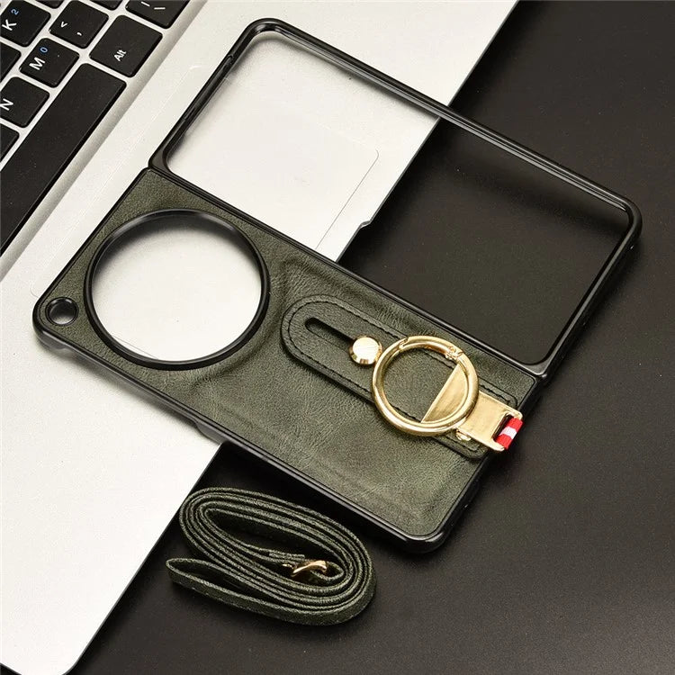 For OnePlus Open Back Cover PU Leather+PC Bottle Opener Ring Phone Cover