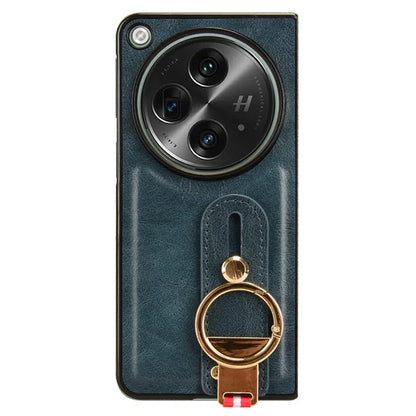 For OnePlus Open Back Cover PU Leather+PC Bottle Opener Ring Phone Cover