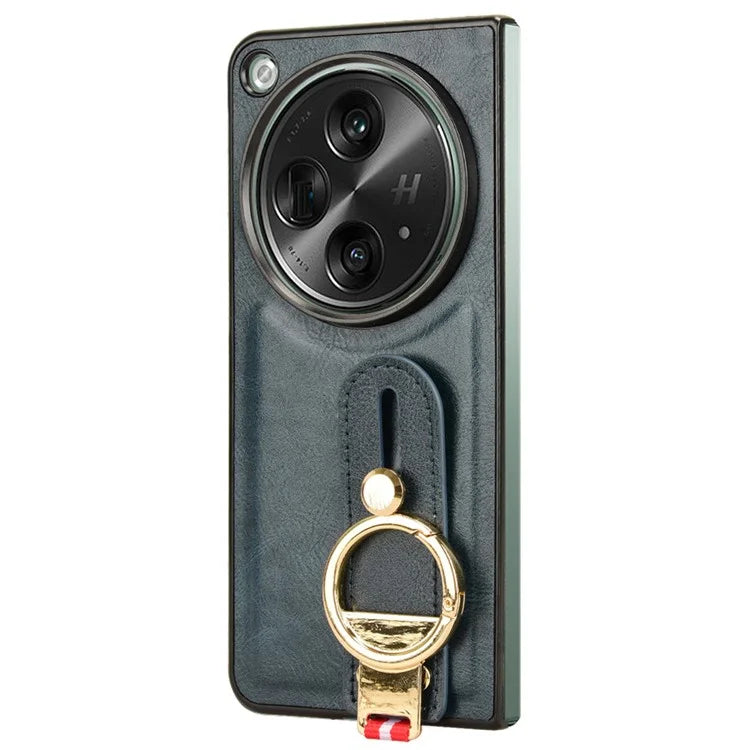 For OnePlus Open Back Cover PU Leather+PC Bottle Opener Ring Phone Cover