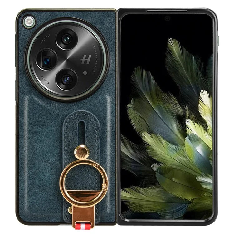 For OnePlus Open Back Cover PU Leather+PC Bottle Opener Ring Phone Cover