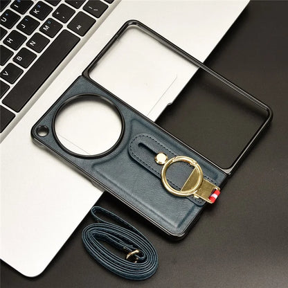 For OnePlus Open Back Cover PU Leather+PC Bottle Opener Ring Phone Cover