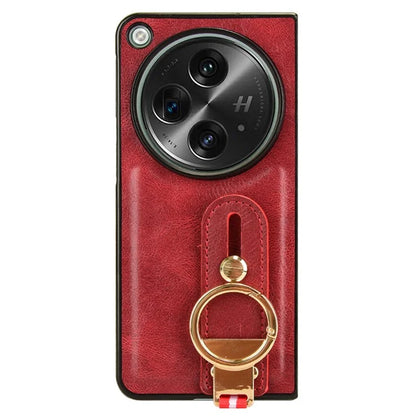 For OnePlus Open Back Cover PU Leather+PC Bottle Opener Ring Phone Cover
