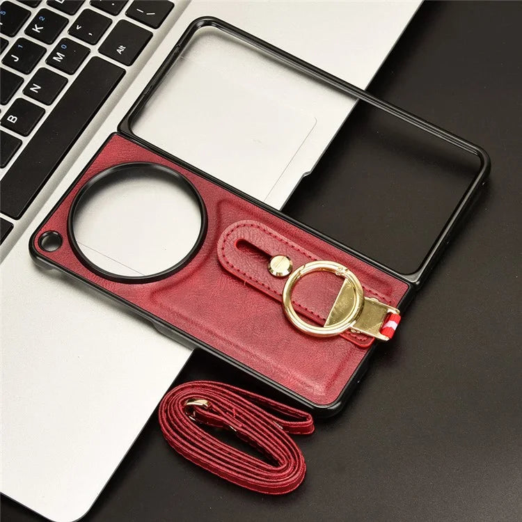 For OnePlus Open Back Cover PU Leather+PC Bottle Opener Ring Phone Cover