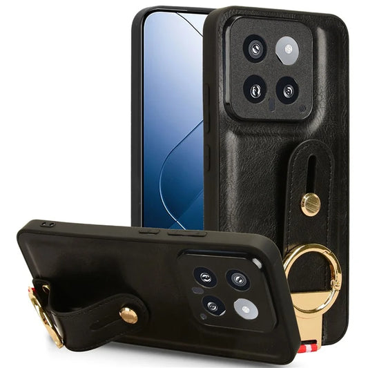 Cell Phone Case for Xiaomi 14 Anti-scratch PU Leather+PC+TPU Wristband Cover
