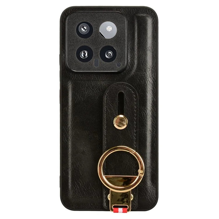 Cell Phone Case for Xiaomi 14 Anti-scratch PU Leather+PC+TPU Wristband Cover