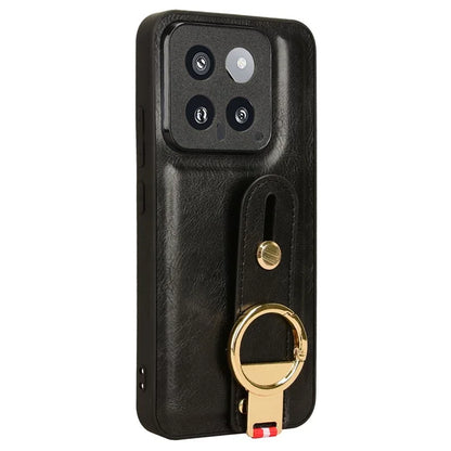 Cell Phone Case for Xiaomi 14 Anti-scratch PU Leather+PC+TPU Wristband Cover