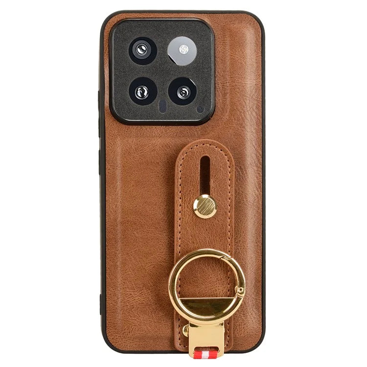 Cell Phone Case for Xiaomi 14 Anti-scratch PU Leather+PC+TPU Wristband Cover