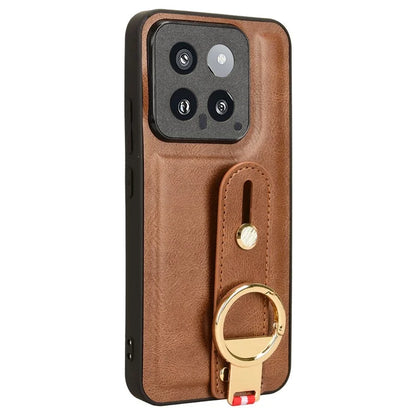 Cell Phone Case for Xiaomi 14 Anti-scratch PU Leather+PC+TPU Wristband Cover